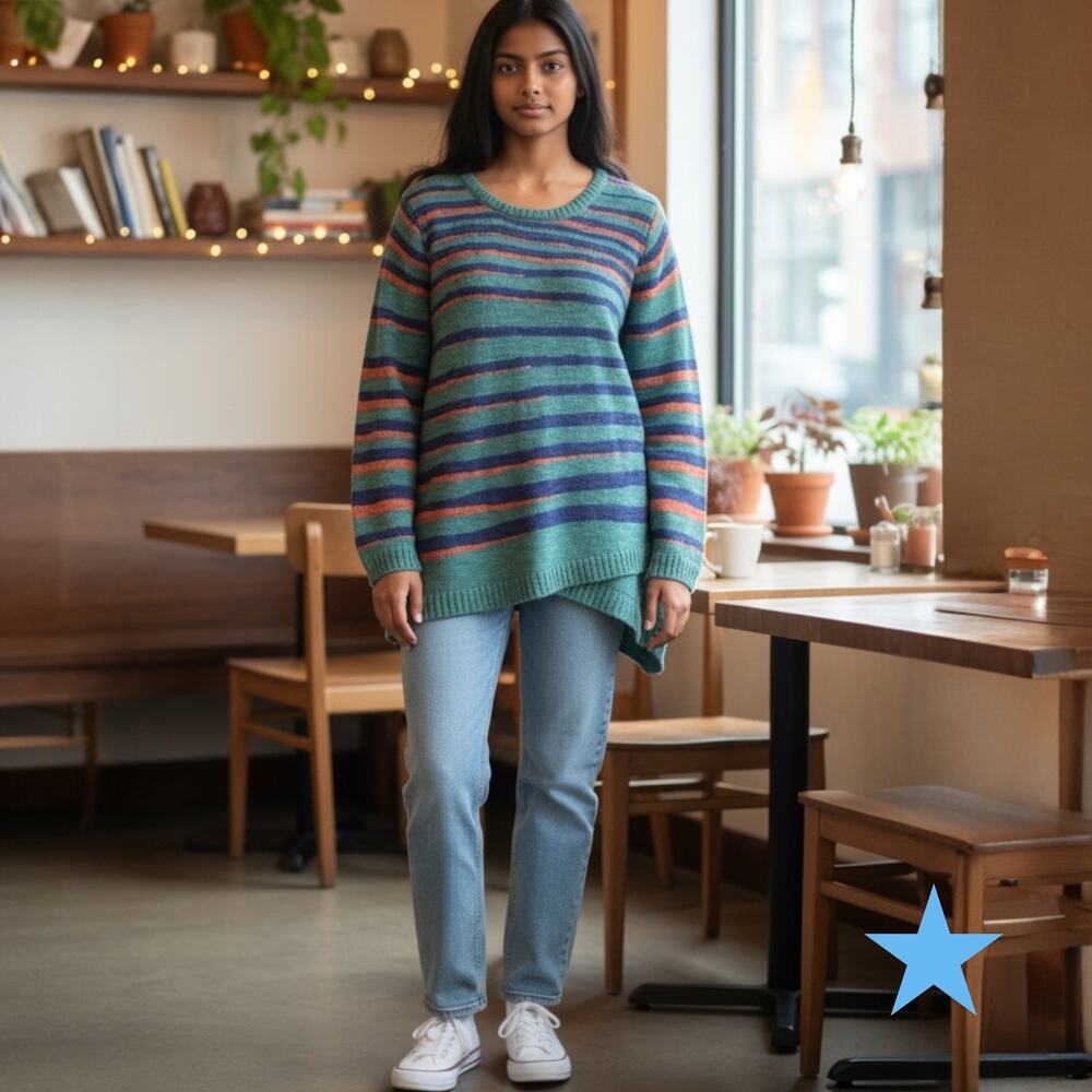 Soft Surroundings Sweater Womans Aqua/Coral/Periwinkle Spring Stripe LS XS 0 2